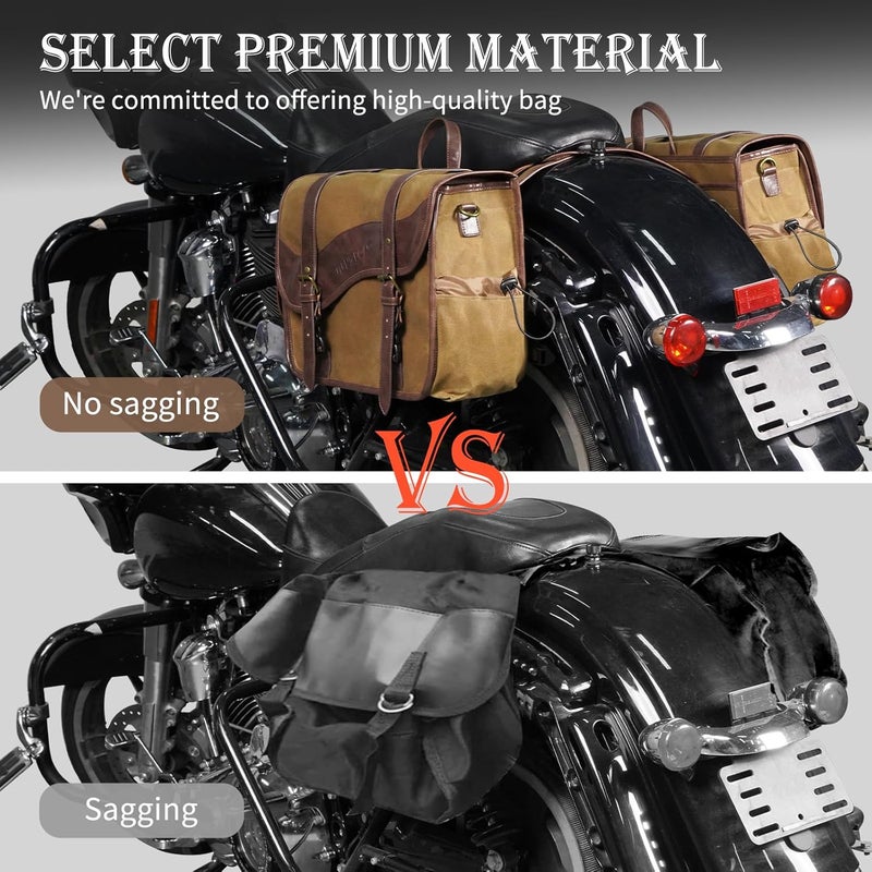 NICECNC Motorcycle Saddle Bags, Vintage Oil Waxed Canvas, Motorcycle Panniers Side Bags Compatible with Harley Honda Suzuki Yamaha Adventure Street Glide - Image 4